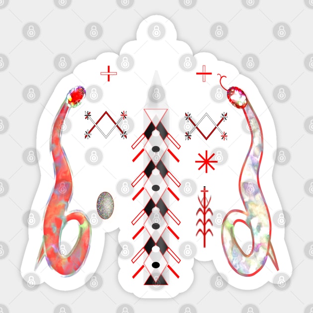 Damballah Aida Wedo Red White Serpents Voodoo Veve Sticker by geodesyn